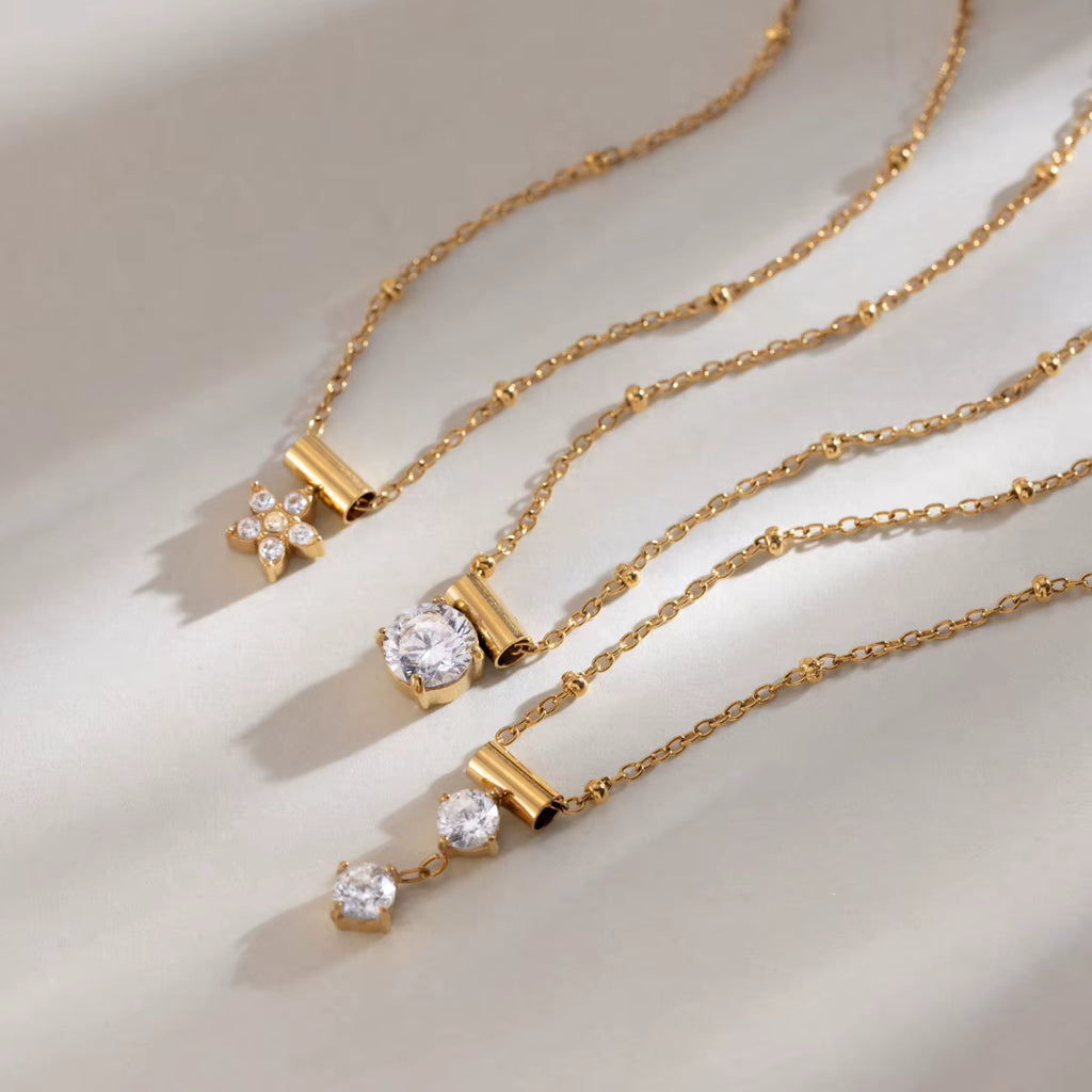 Olivia Gold Double CZ Pendant Necklace