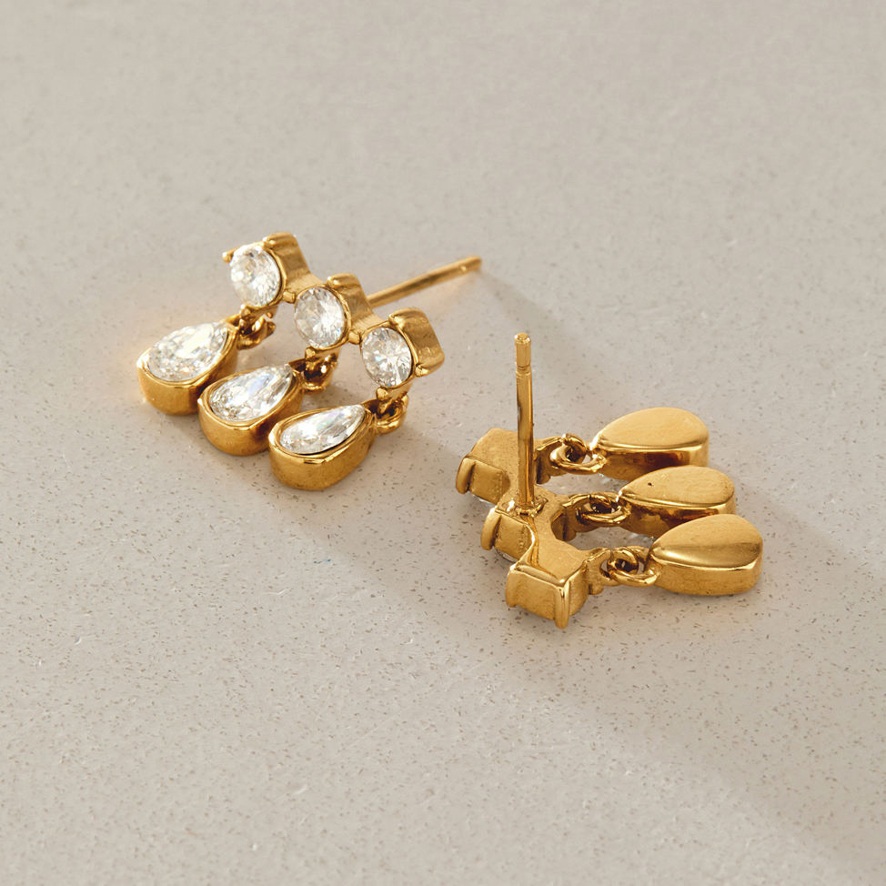 Serena 18K PVD Gold Triple Drop CZ Chandelier Earrings