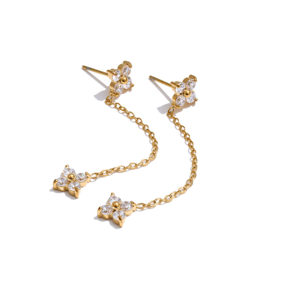 Elowen Gold Flower Chain Drop Earrings