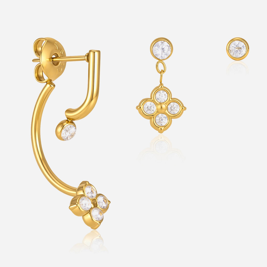 Ruby Gold Clover CZ Set Earrings