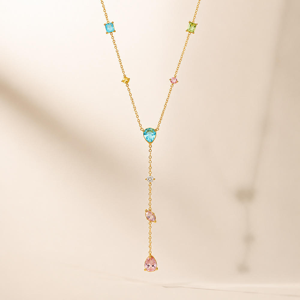Iris Multicolor CZ Y Drop Necklace