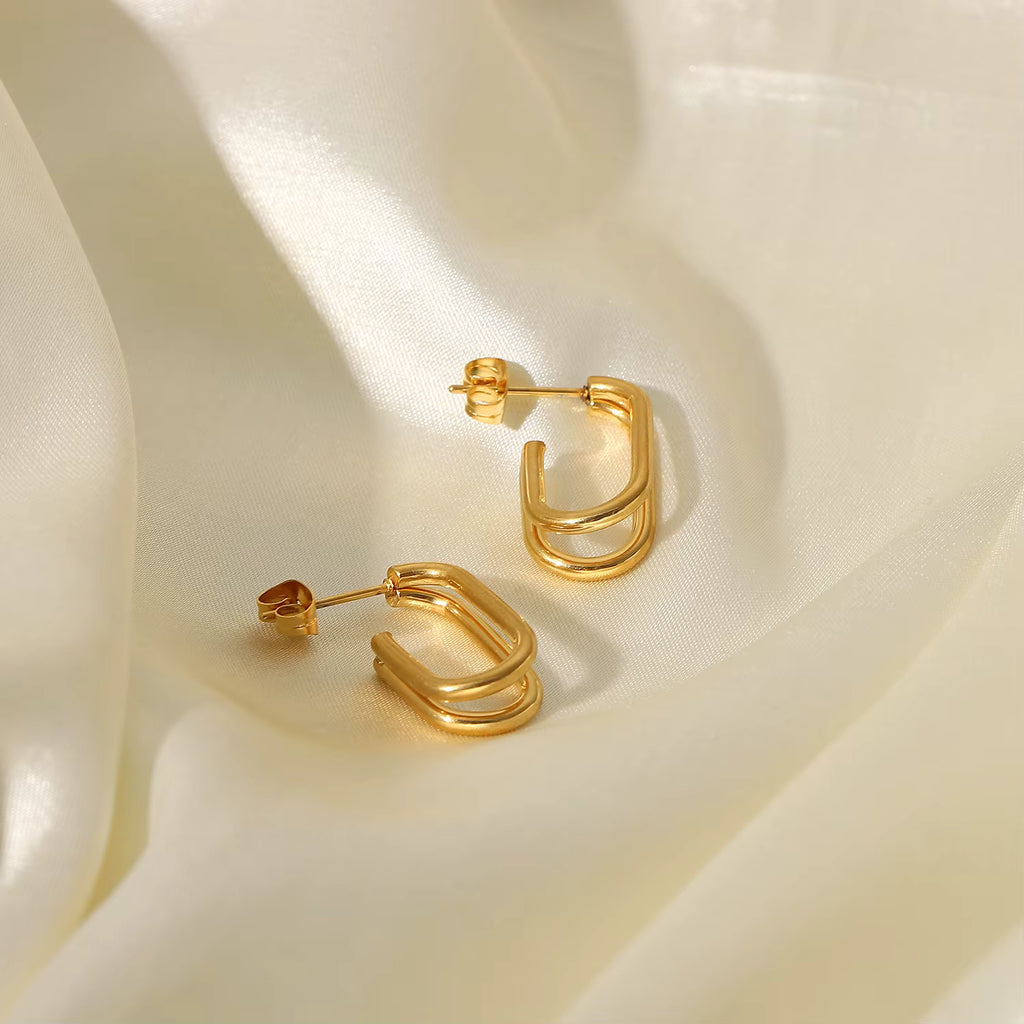 Clara Double Hoop CZ Drop Earrings