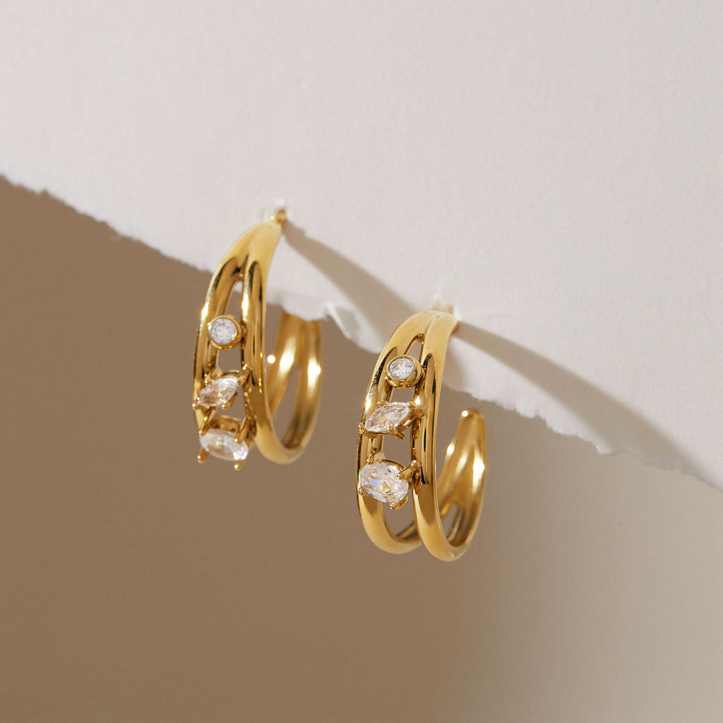 Rosalie Multi Stone Gold Hoop Earrings