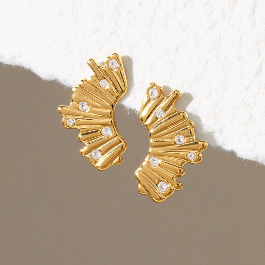 Aurelia 18K PVD Gold Sculpted Ruffle CZ Stud Earrings