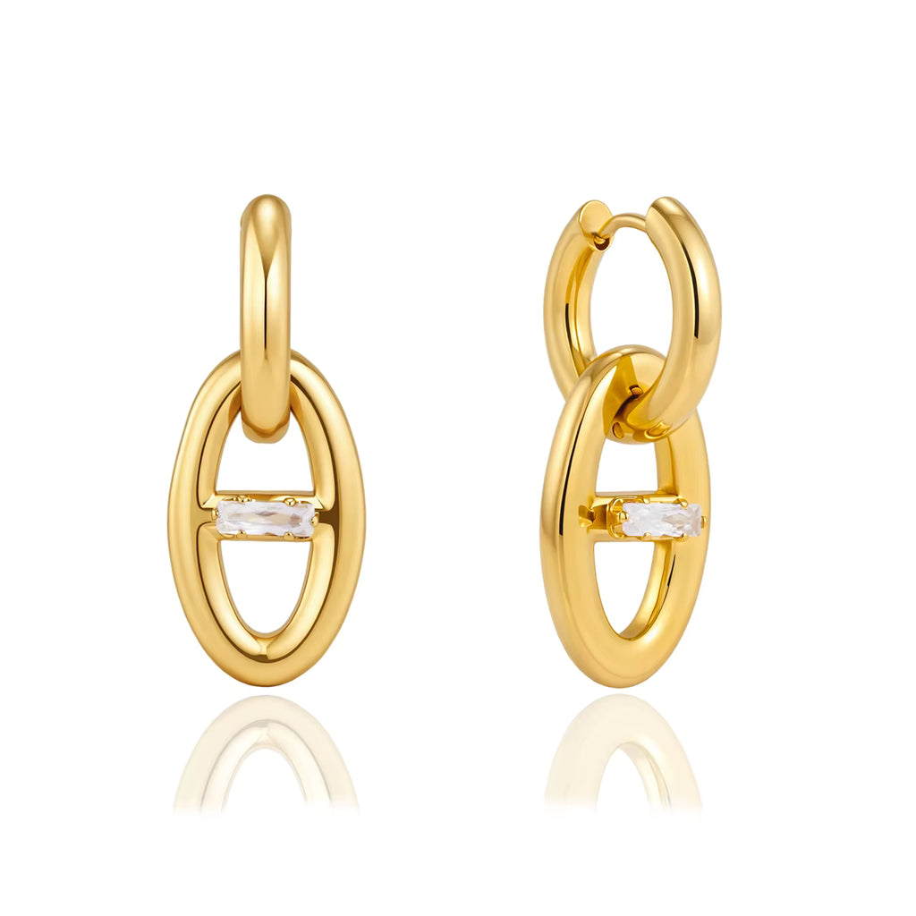 Elodie Oval Link Charm Gold Earrings