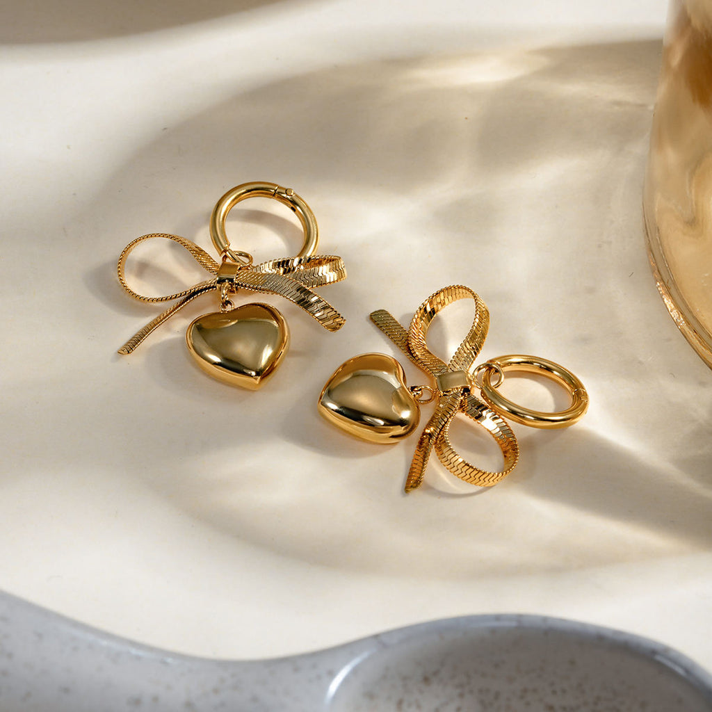 Avni Gold Heart Bow Drop Earrings