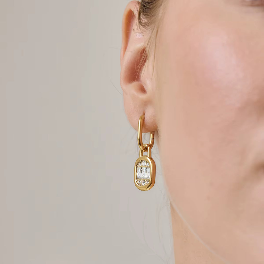 Amara 18K PVD Gold Round Stud and CZ Drop Earrings