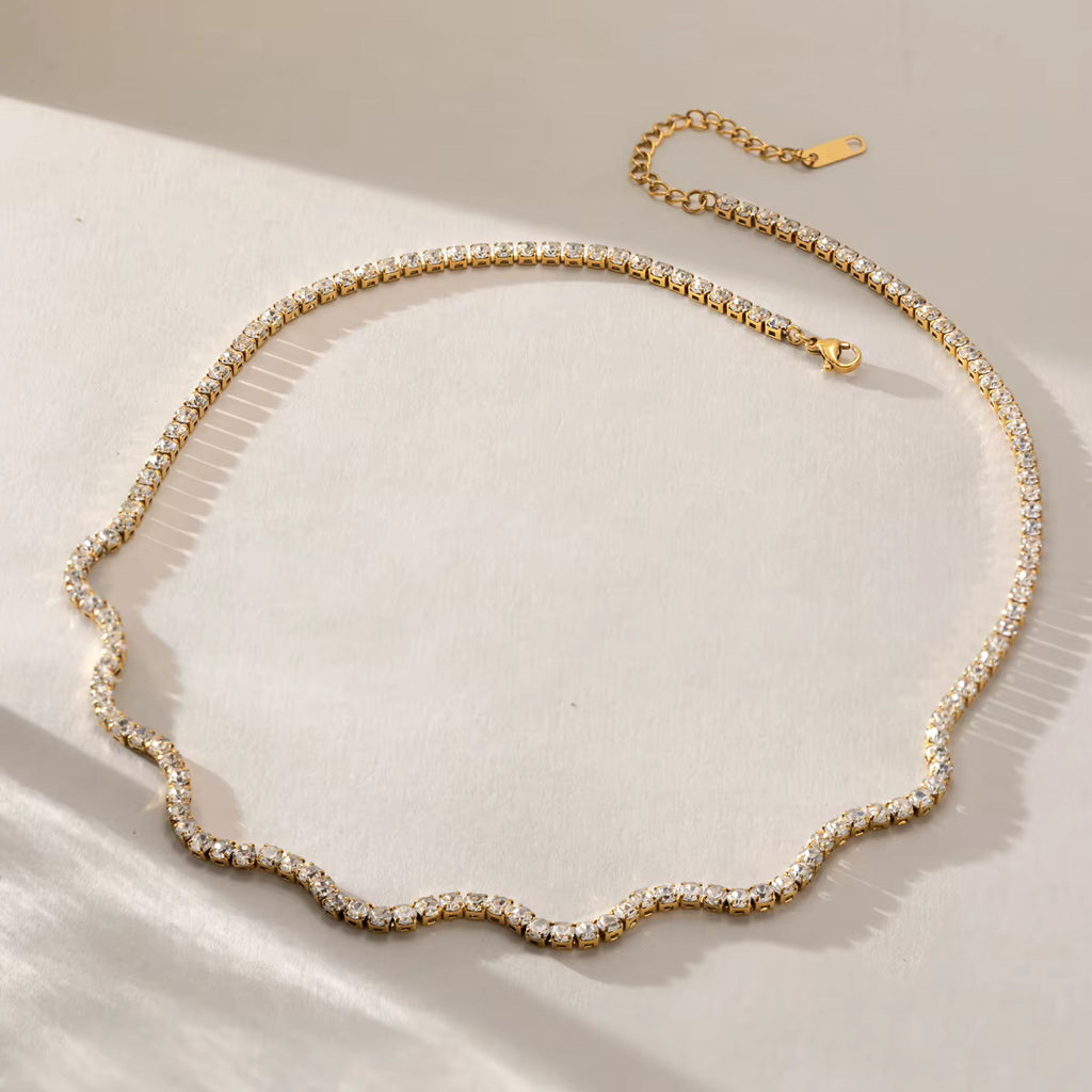 Elara 18K PVD Gold Wavy CZ Tennis Necklace
