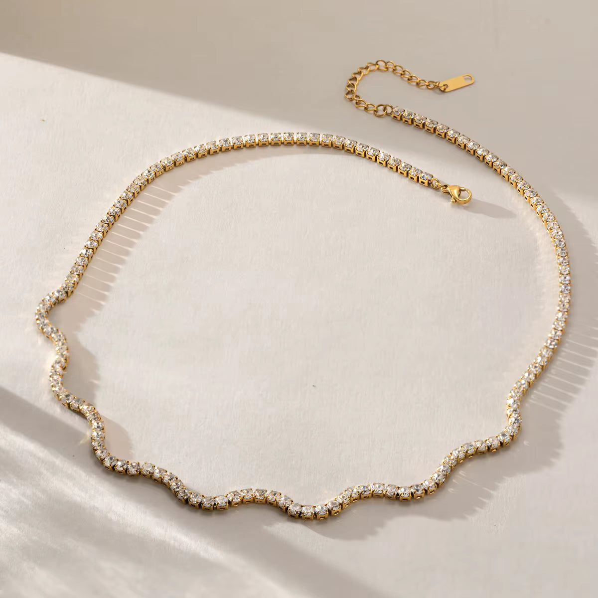 Elara 18K PVD Gold Wavy CZ Tennis Necklace