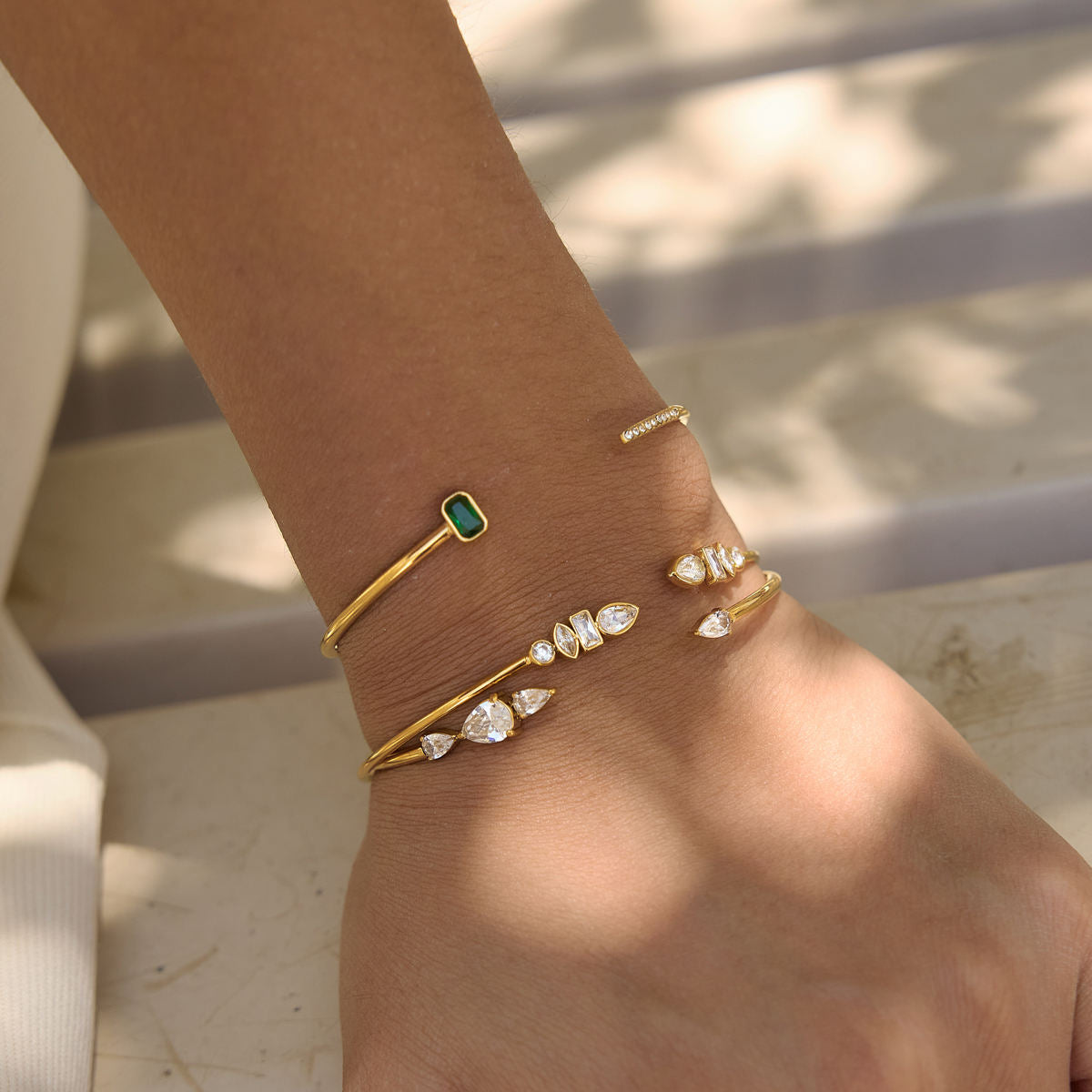 Elena Gold Floral CZ Cuff Bracelet