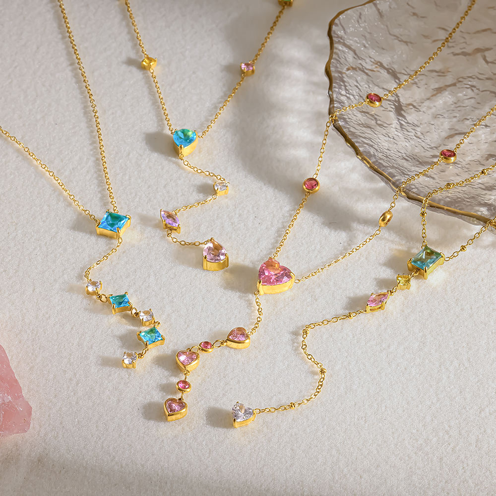 Blue CZ Square Y Drop Necklace