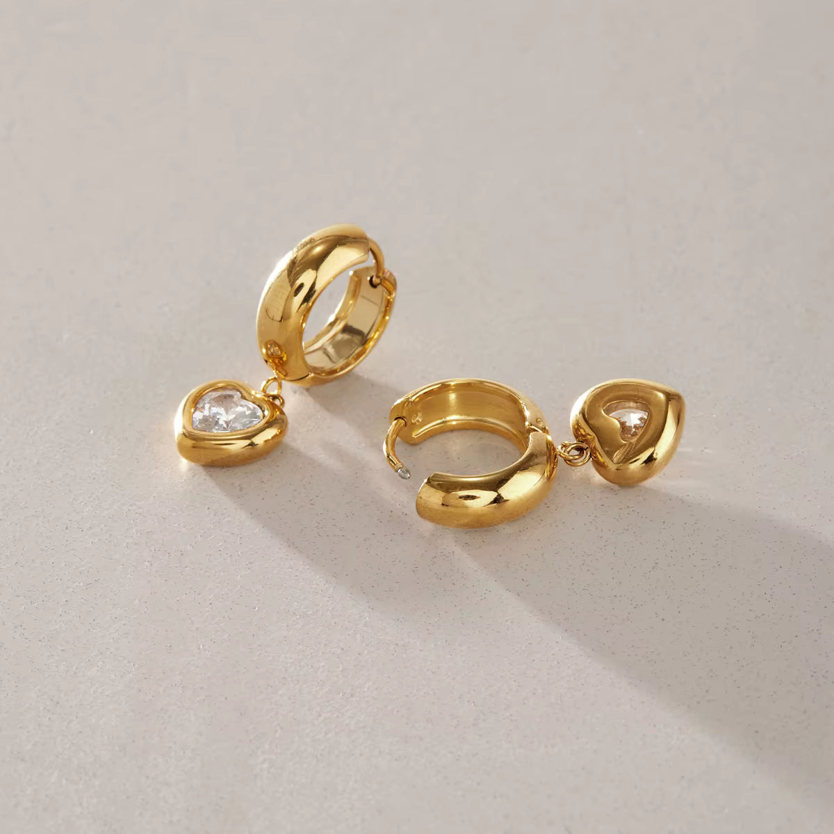 Bella 18K PVD Gold Heart CZ Hoop Earrings