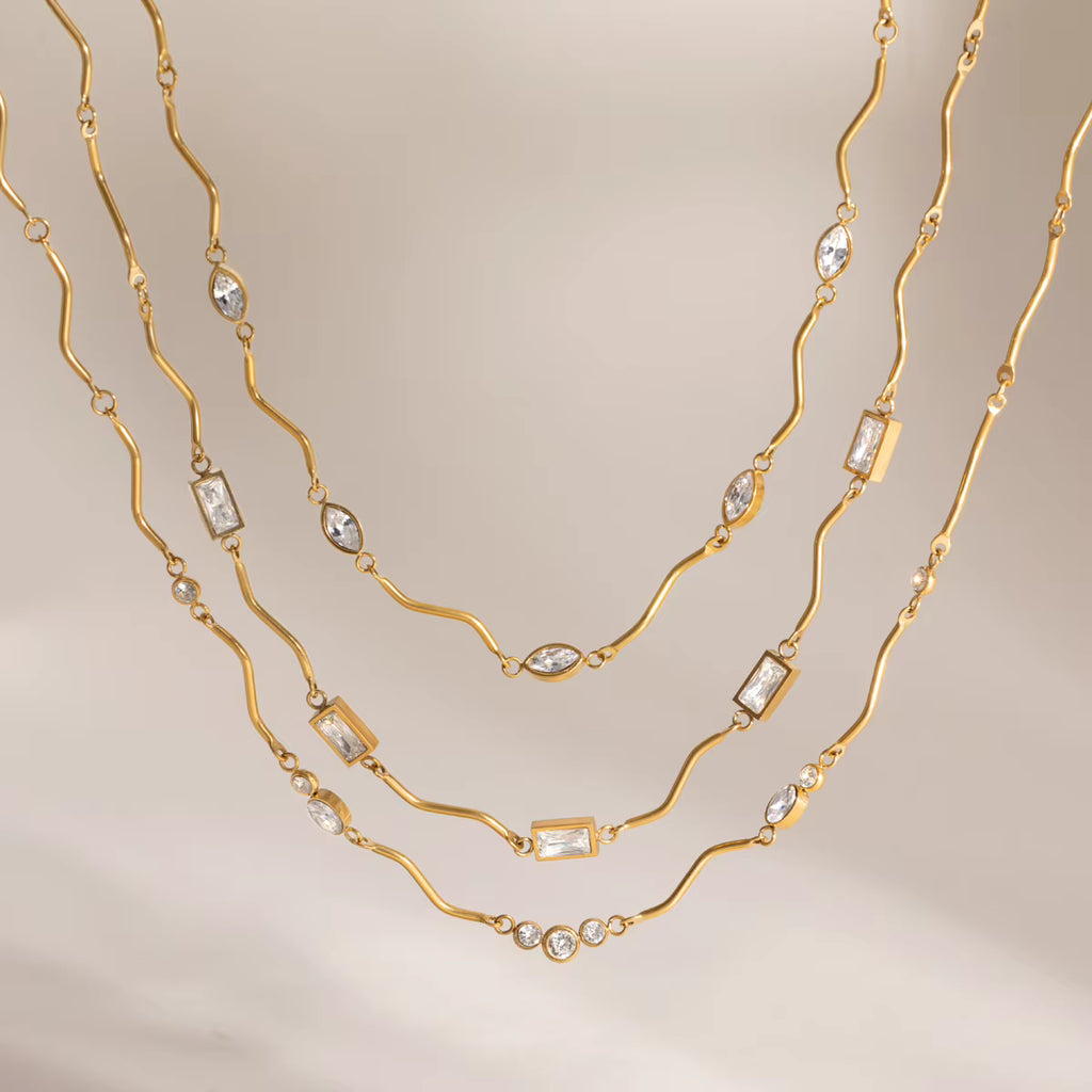 Elara 18K PVD Gold Plated Delicate CZ Gemstone Necklace