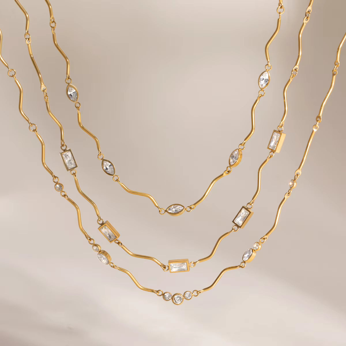 Elara 18K PVD Gold Plated Delicate CZ Gemstone Necklace