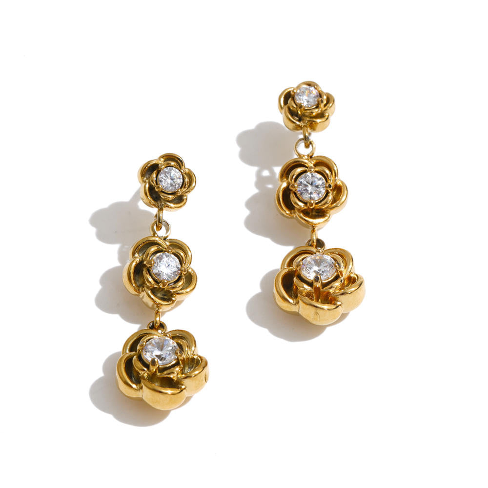 Rosalie CZ Rose Drop Earrings