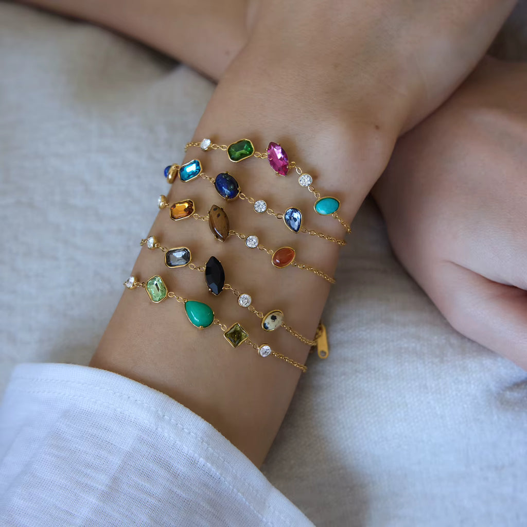Elara 18K Gold Plated Multicolor Gemstone Chain Bracelet