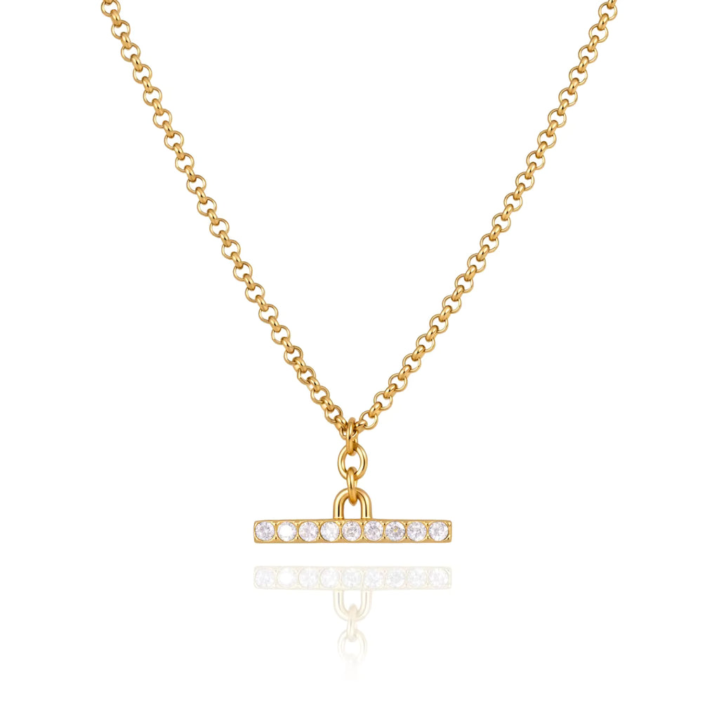 Nora 18K PVD Gold Plated CZ Bar Pendant Chain Necklace