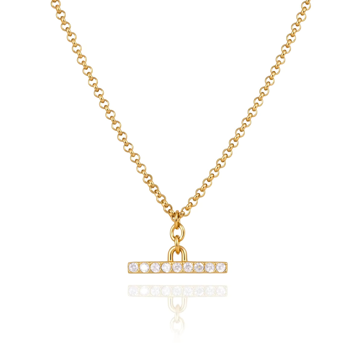 Nora 18K PVD Gold Plated CZ Bar Pendant Chain Necklace