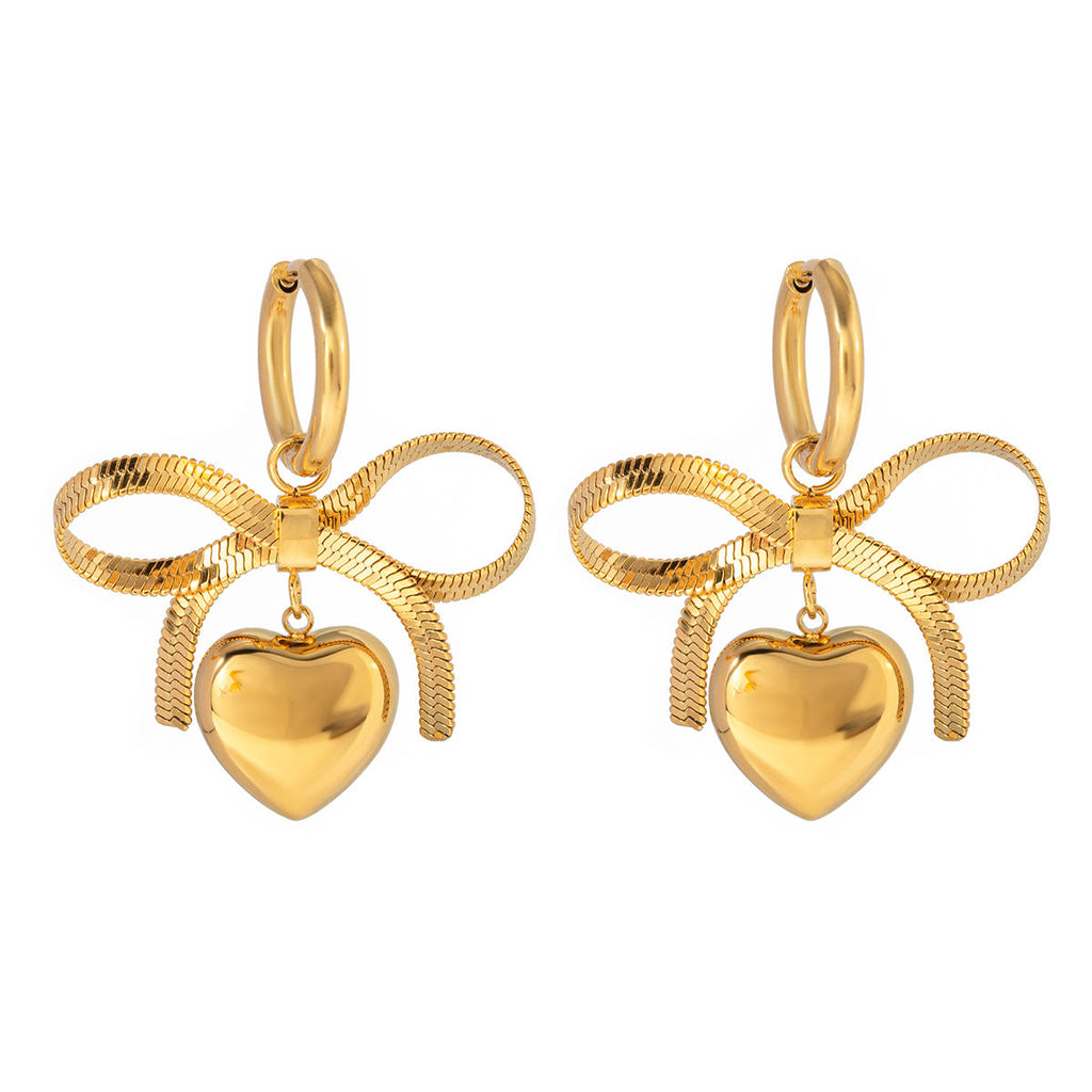 Avni Gold Heart Bow Drop Earrings
