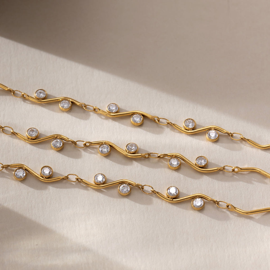Myra 18K PVD Gold Plated Wavy CZ Station Bracelet