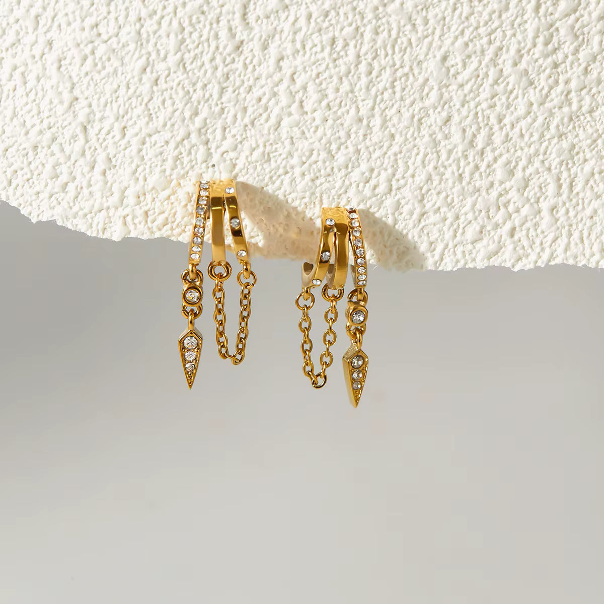 Ava CZ Chain Spike Drop Earrings