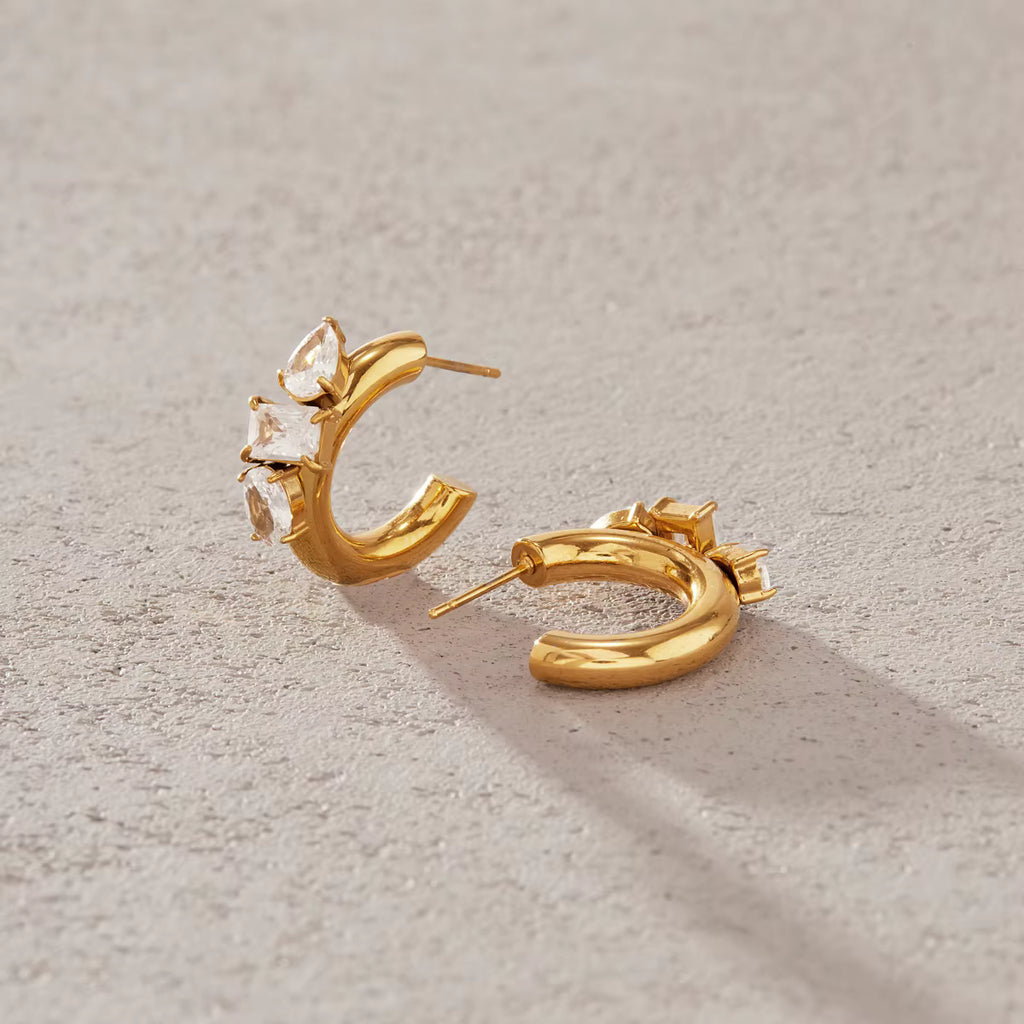 Lucienne CZ Trio Gold Huggie Earrings
