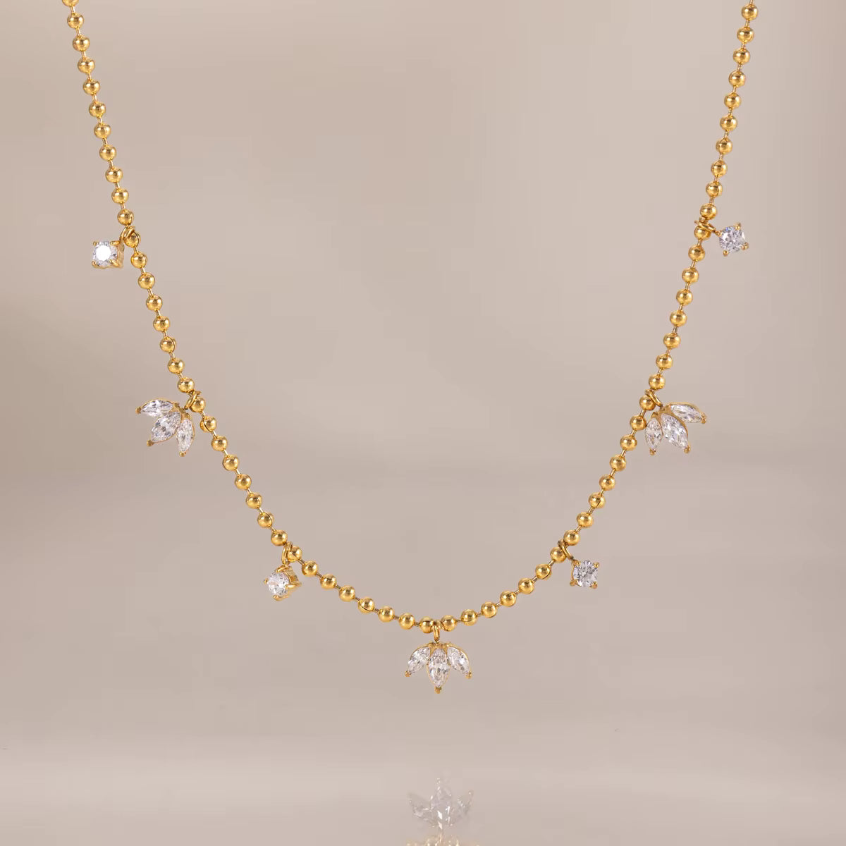 Ariana 18K PVD Gold Plated Beaded CZ Floral Charm Necklace