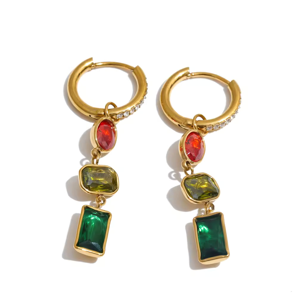 Isla Multicolor Gemstone Drop Hoop Earrings