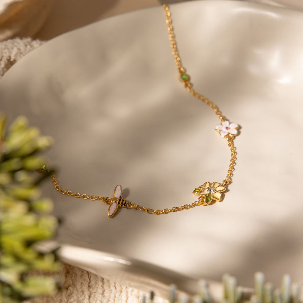 Daisy Floral CZ Necklace with Green Stones