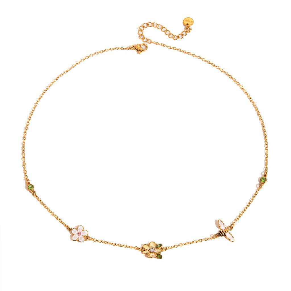 Daisy Floral CZ Necklace with Green Stones