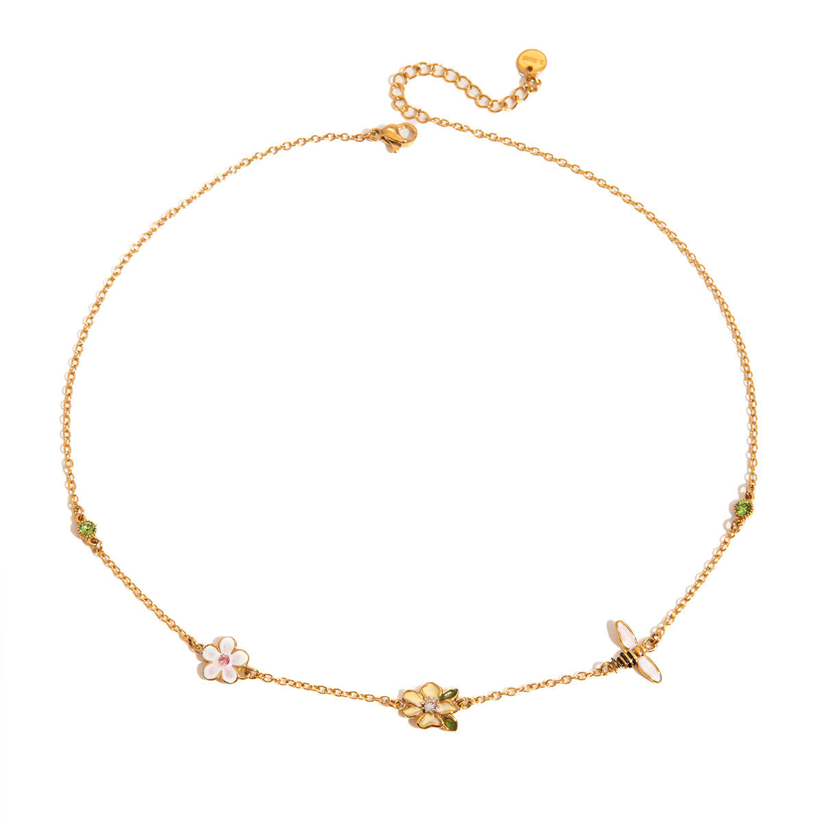 Daisy Floral CZ Necklace with Green Stones