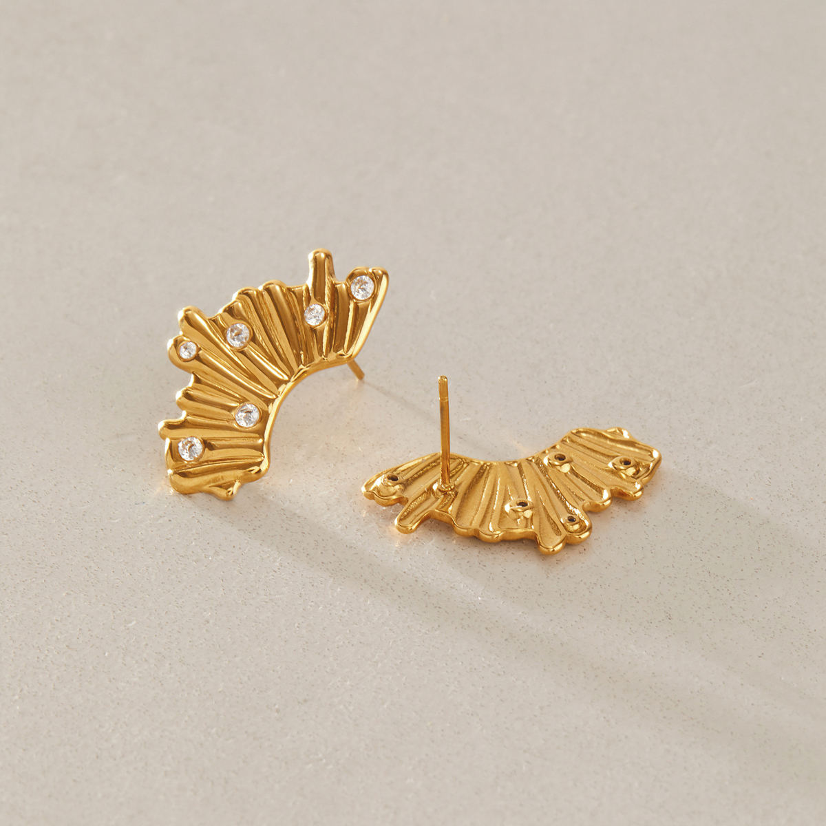 Aurelia 18K PVD Gold Sculpted Ruffle CZ Stud Earrings