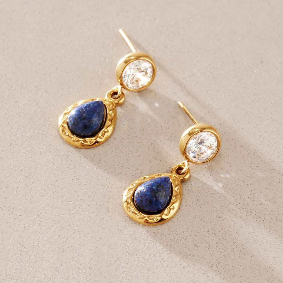 Sapphire 18K PVD Gold and Blue Lapis Teardrop Earrings