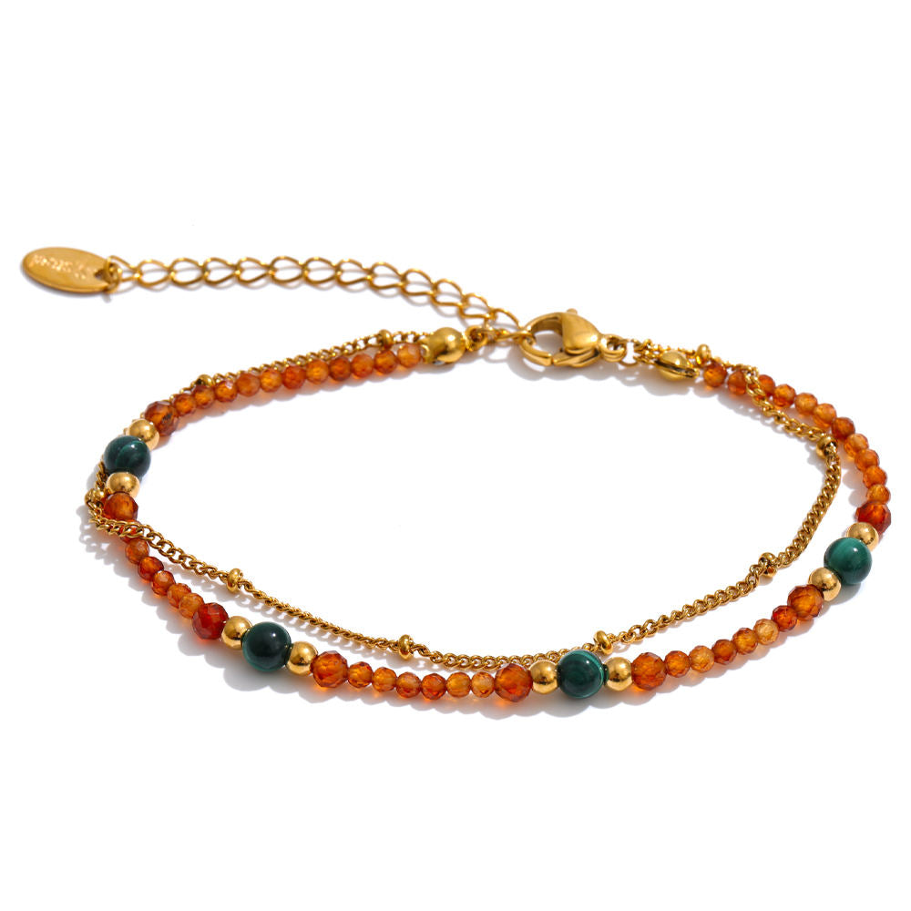 Tara Carnelian Green Gemstone Layered Bracelet