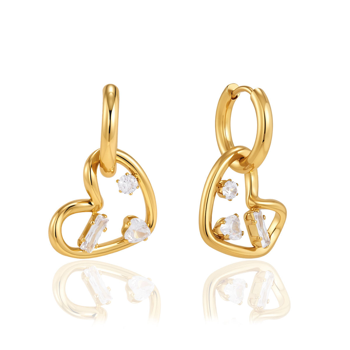 Celeste Heart CZ Charm Hoop Earrings