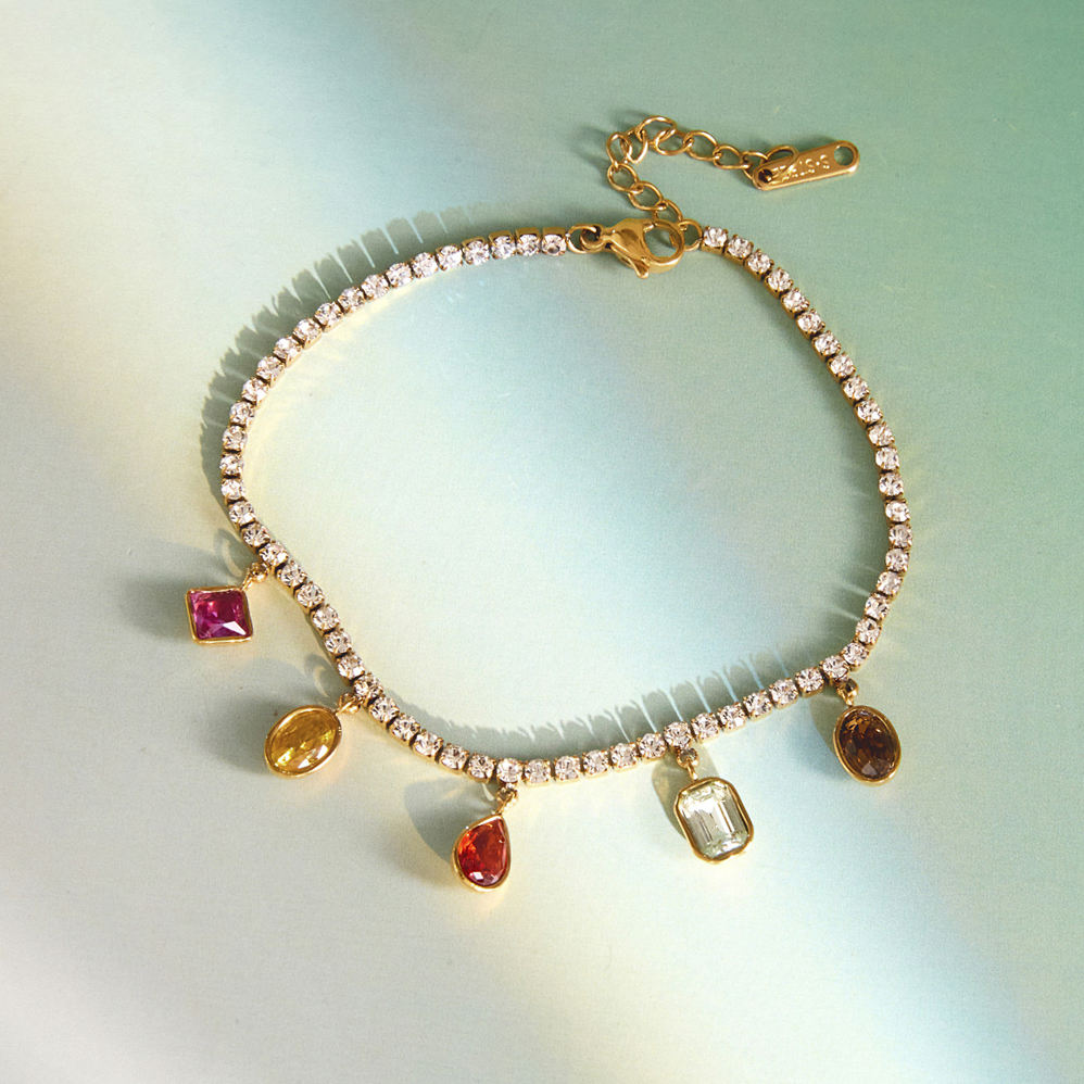 Kiara 18K Gold Plated Multicolor Gemstone Charm Bracelet