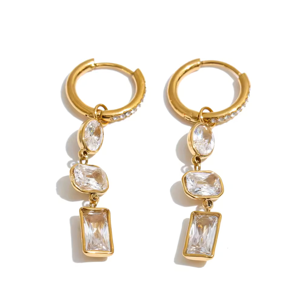 Lila White Gemstone Drop Hoop Earrings