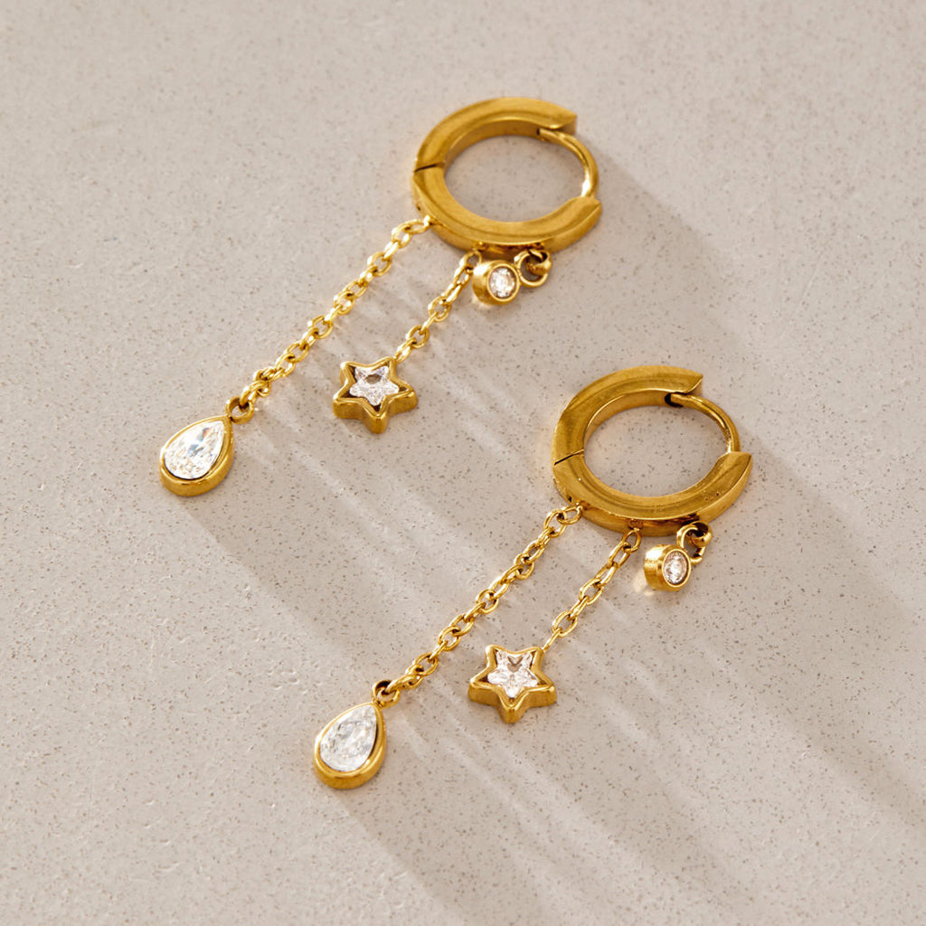 Aria Star CZ Drop Hoop Earrings