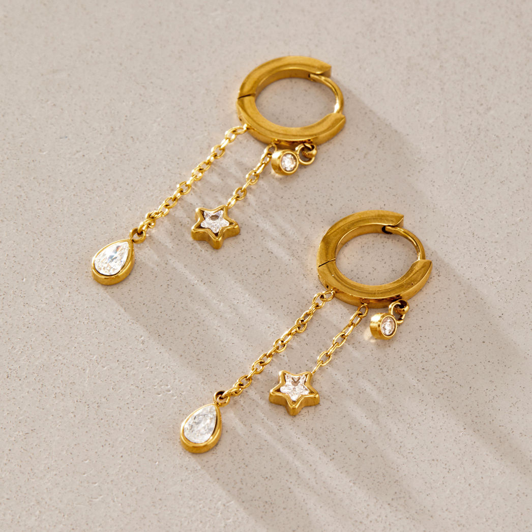Aria Star CZ Drop Hoop Earrings