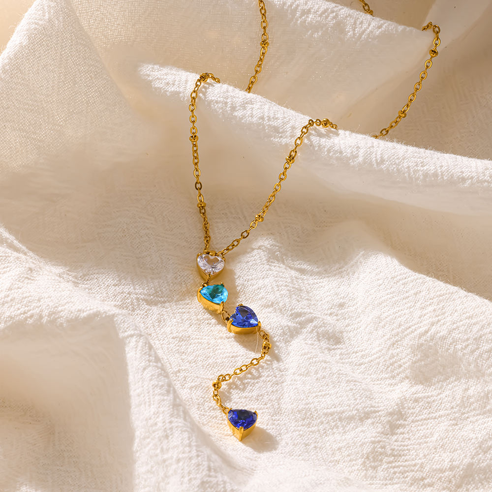 Mila Blue Heart CZ Y Necklace