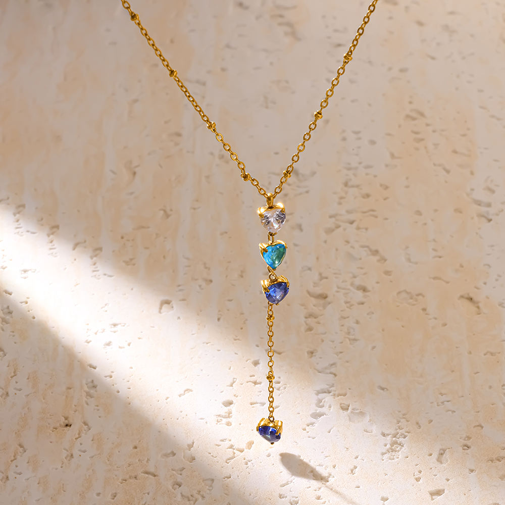 Mila Blue Heart CZ Y Necklace