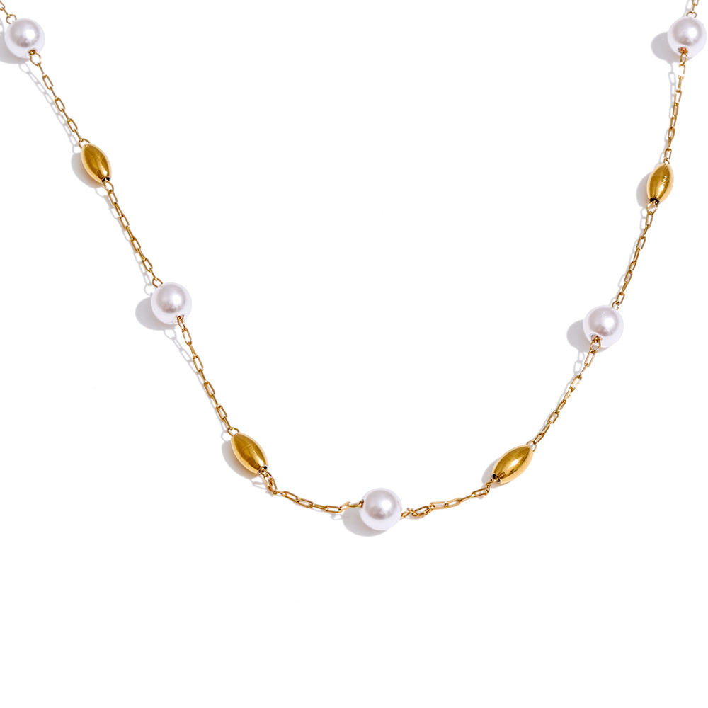 Elena Pearl Station Chain Necklace