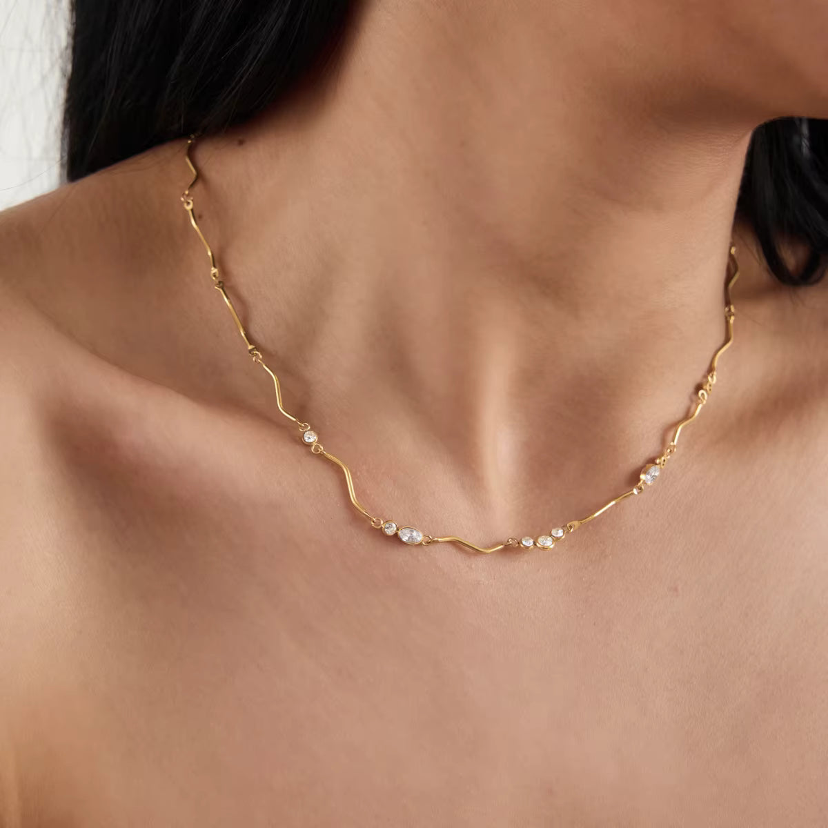 Elara 18K PVD Gold Plated Delicate CZ Gemstone Necklace