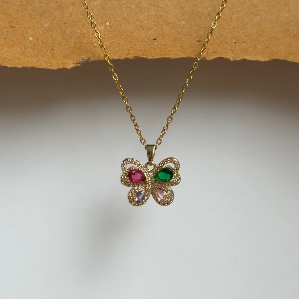 Ariana Colorful Butterfly Gemstone Necklace