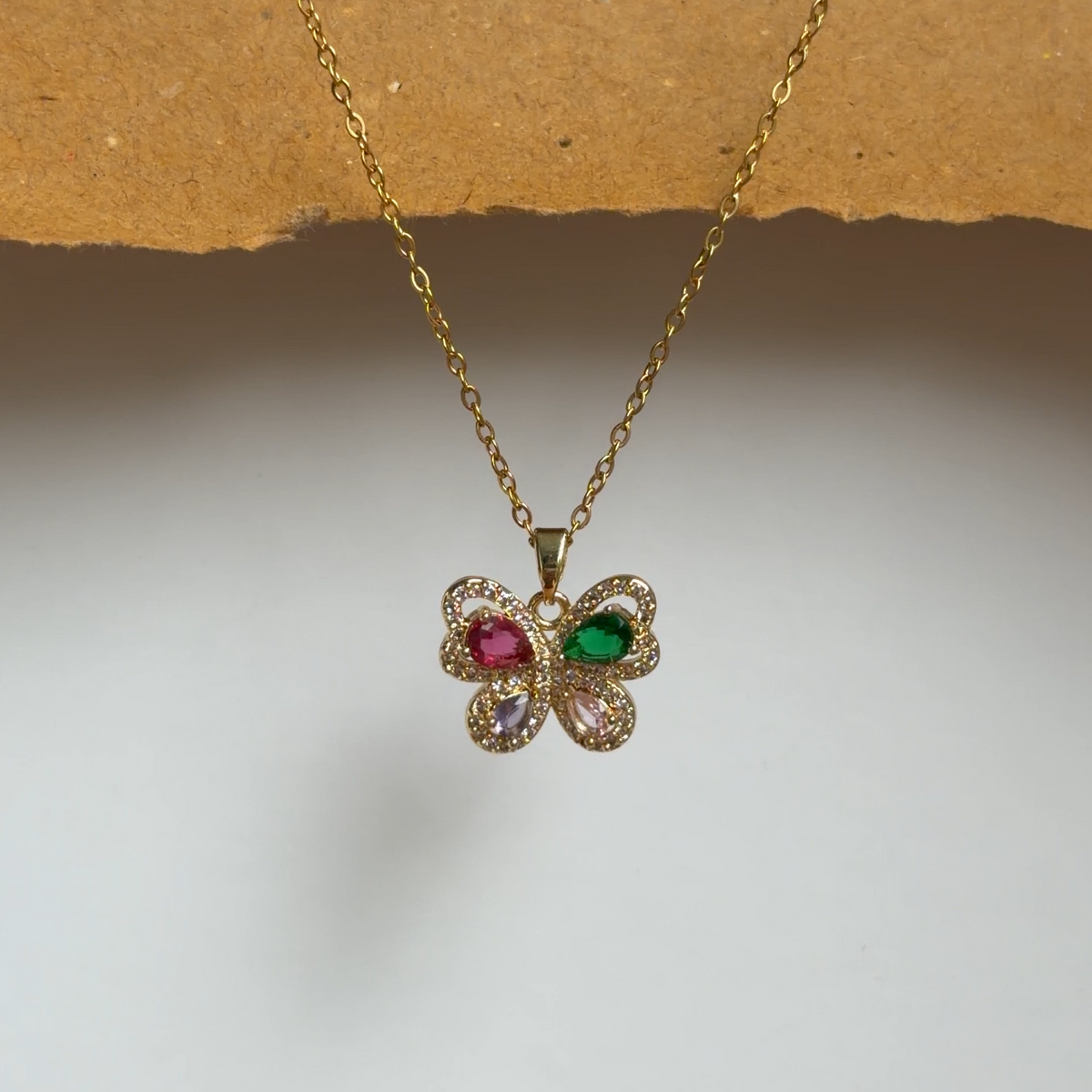 Ariana Colorful Butterfly Gemstone Necklace