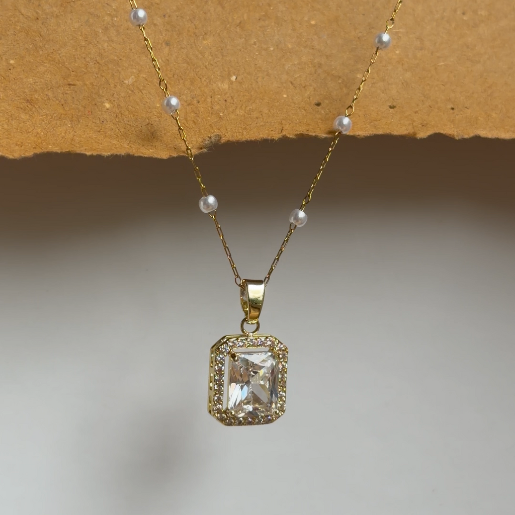 Olivia Pearl Station CZ Pendant Necklace