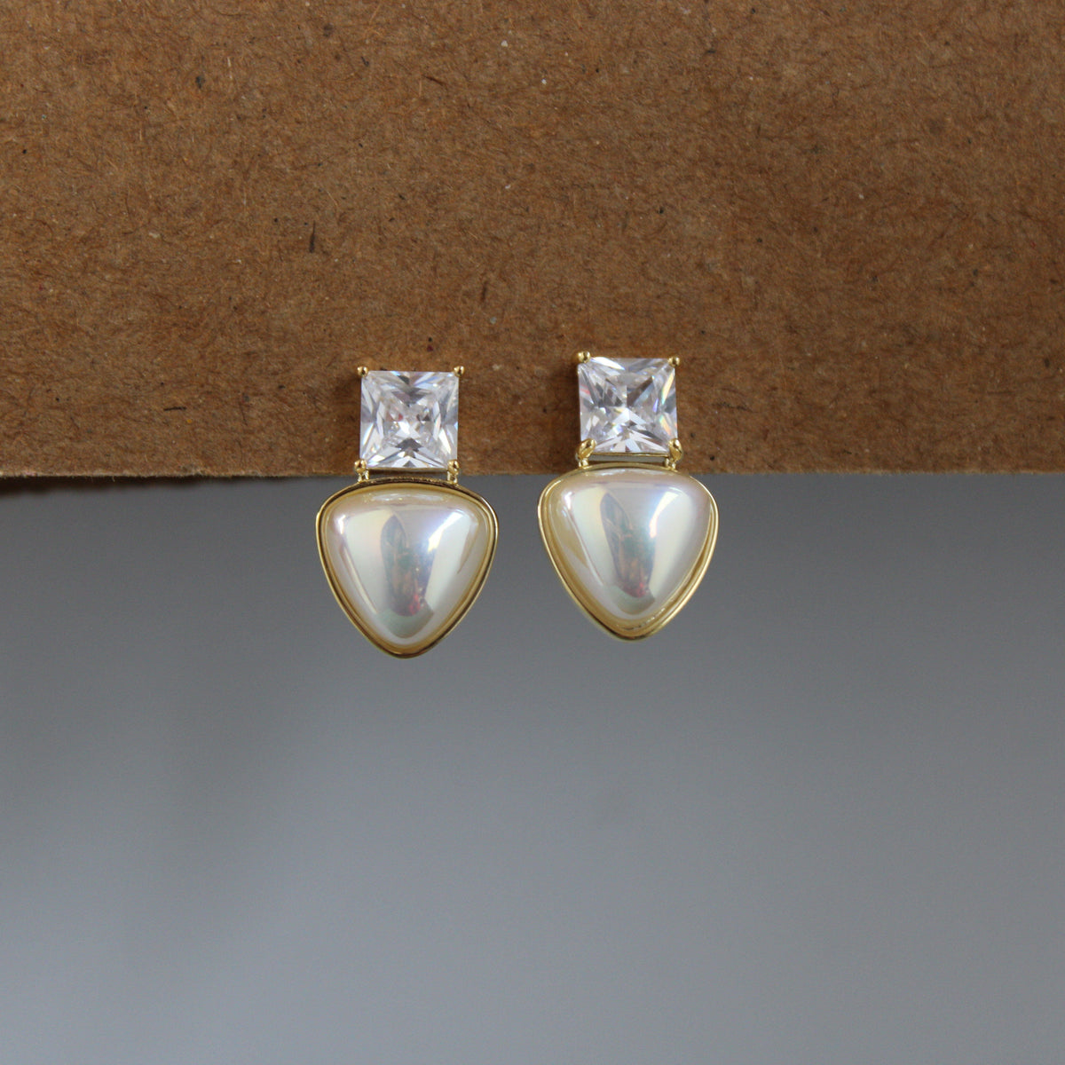 Elara Opal Heart CZ Gold Drop Earrings