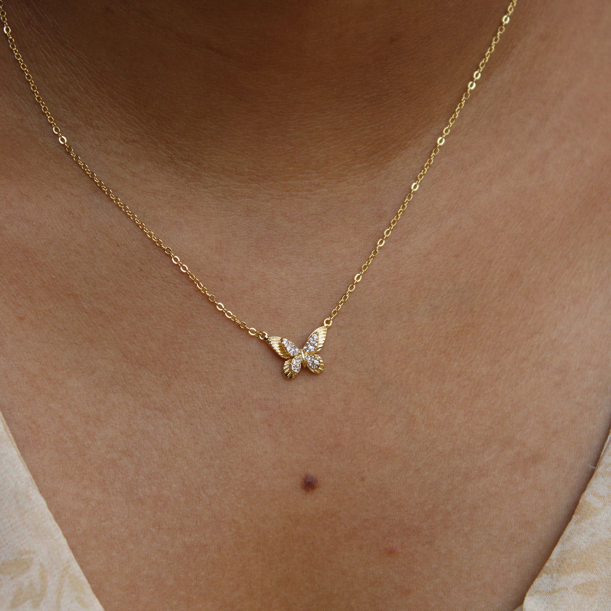 Aria Butterfly CZ Drop Pendant Necklace