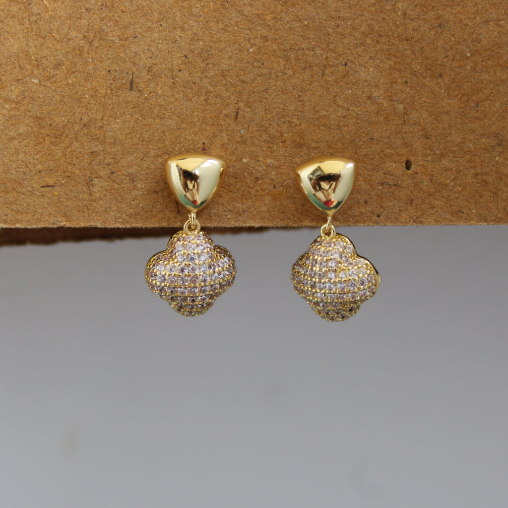 Alina Gold Clover CZ Drop Earrings