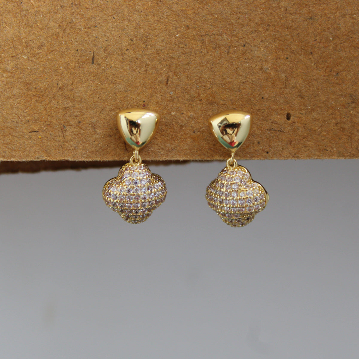 Alina Gold Clover CZ Drop Earrings